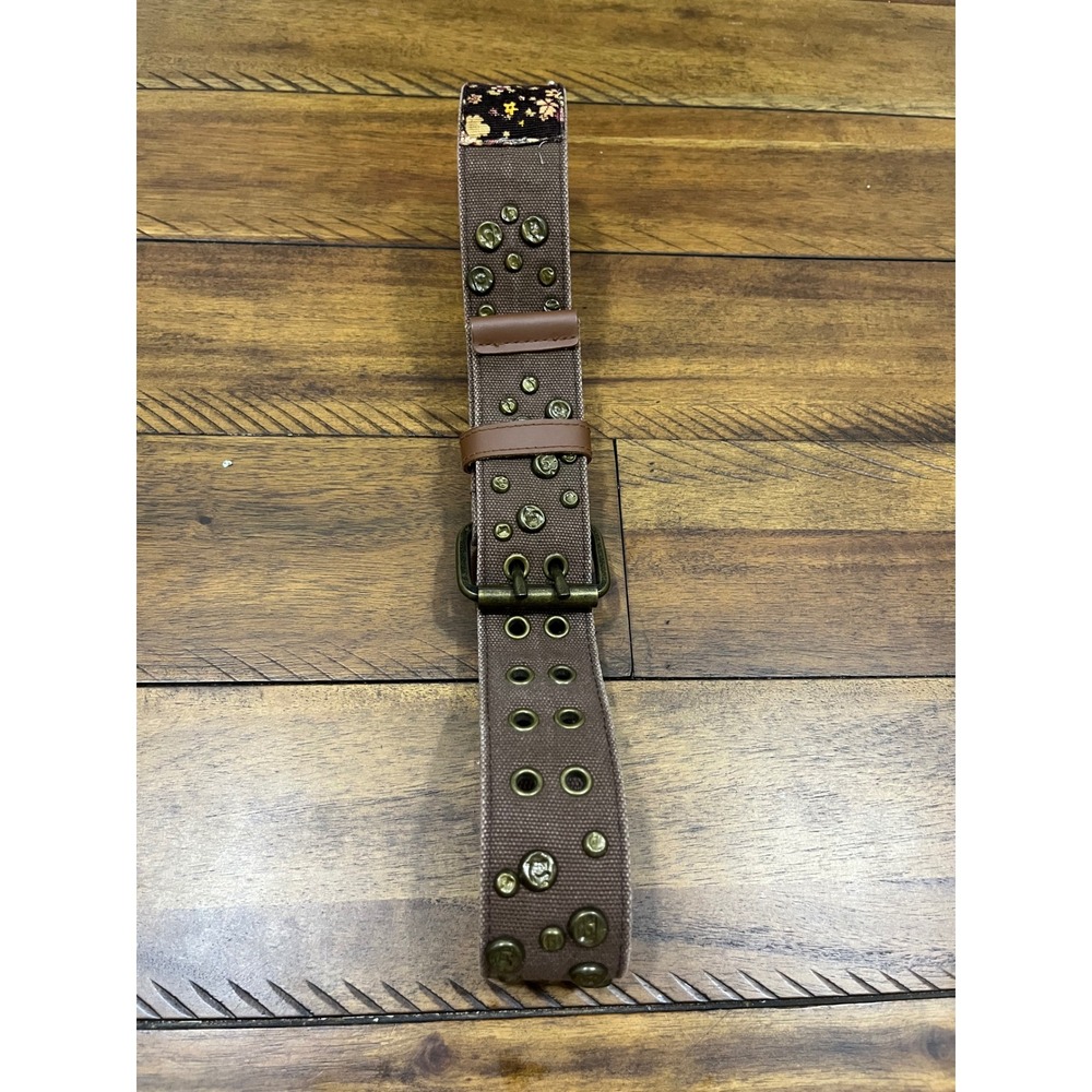 Etui Canvas Belt Womens 28 Brown Good Old Trend Patchwork Studded Grommet Double
